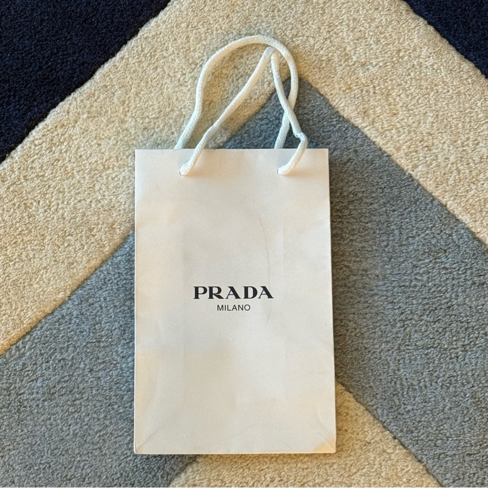 Prada Milano Boutique Classic White Small Shopping Bag w/ Navy Blue Logo